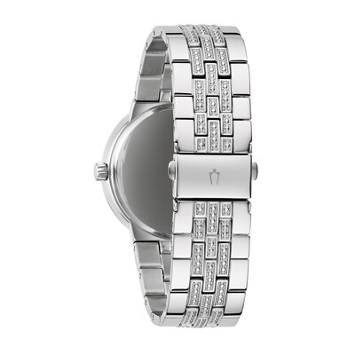 Men's Bulova Crystal Accent Watch with Black Dial and Cross Pendant Box Set (Model: 96K110)