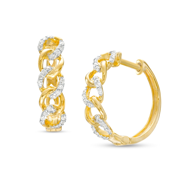 0.20 CT. T.W. Diamond Chain Link Hoop Earrings in 10K Gold|Peoples Jewellers