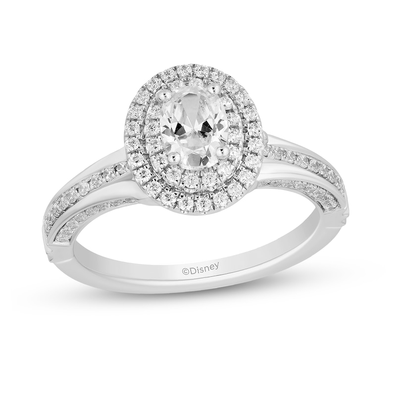 Enchanted Disney Cinderella 0.95 CT. T.W. Oval Diamond Double Frame Engagement Ring in 14K White Gold|Peoples Jewellers