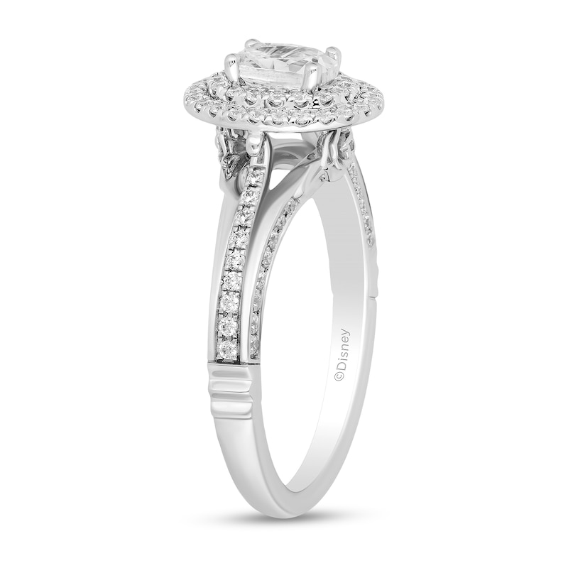 Enchanted Disney Cinderella 0.95 CT. T.W. Oval Diamond Double Frame Engagement Ring in 14K White Gold|Peoples Jewellers