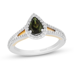 Enchanted Disney Tinker Bell Pear-Shaped Green Tourmaline and 0.37 CT. T.W. Diamond Engagement Ring in 14K Two-Tone Gold