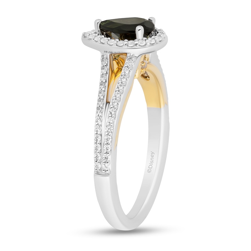 Main Image 2 of Enchanted Disney Tinker Bell Pear-Shaped Green Tourmaline and 0.37 CT. T.W. Diamond Engagement Ring in 14K Two-Tone Gold