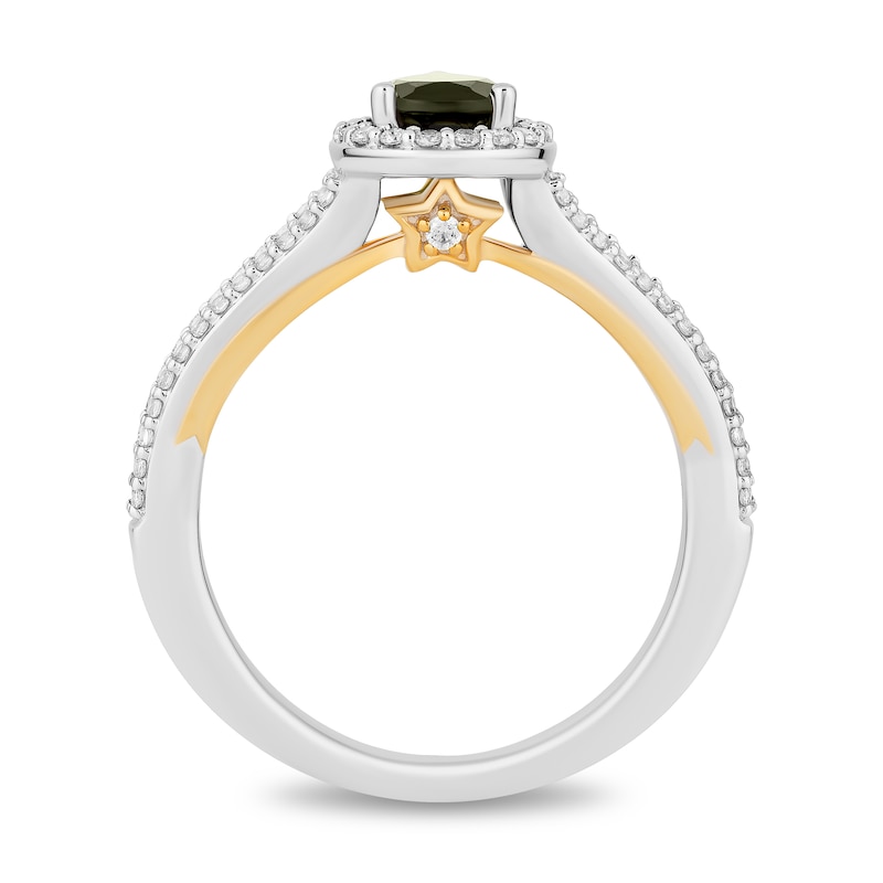 Enchanted Disney Tinker Bell Pear-Shaped Green Tourmaline and 0.37 CT. T.W. Diamond Engagement Ring in 14K Two-Tone Gold