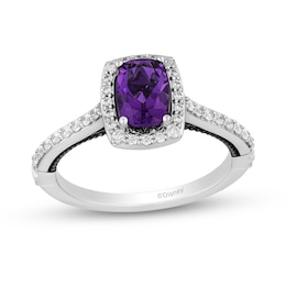 Enchanted Disney Villains Ursula Cushion-Cut Amethyst and 0.29 CT. T.W. Diamond Frame Engagement Ring in 14K White Gold