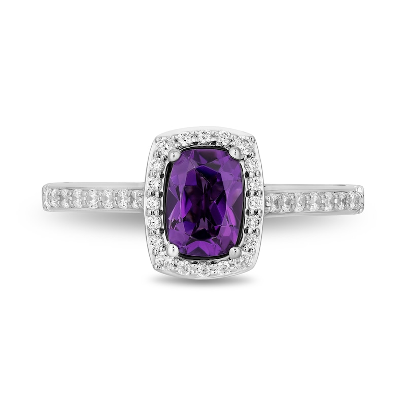 Enchanted Disney Villains Ursula Cushion-Cut Amethyst and 0.29 CT. T.W. Diamond Frame Engagement Ring in 14K White Gold