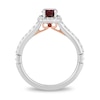 Thumbnail Image 2 of Enchanted Disney Snow White Cushion-Cut Garnet and 0.29 CT. T.W. Diamond Frame Engagement Ring in 14K Two-Tone Gold