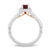 Enchanted Disney Snow White Cushion-Cut Garnet and 0.29 CT. T.W. Diamond Frame Engagement Ring in 14K Two-Tone Gold
