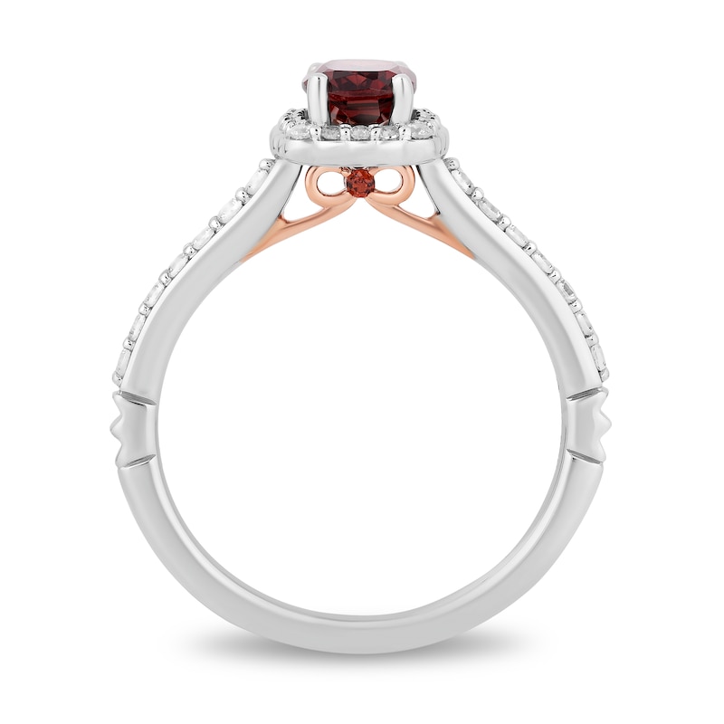 Enchanted Disney Snow White Cushion-Cut Garnet and 0.29 CT. T.W. Diamond Frame Engagement Ring in 14K Two-Tone Gold