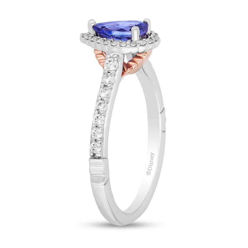 Main Image 2 of Enchanted Disney Ariel Pear-Shaped Tanzanite and 0.29 CT. T.W. Diamond Frame Engagement Ring in 14K Two-Tone Gold
