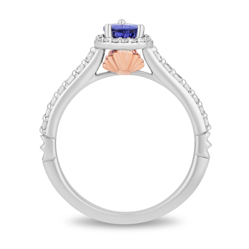 Main Image 3 of Enchanted Disney Ariel Pear-Shaped Tanzanite and 0.29 CT. T.W. Diamond Frame Engagement Ring in 14K Two-Tone Gold