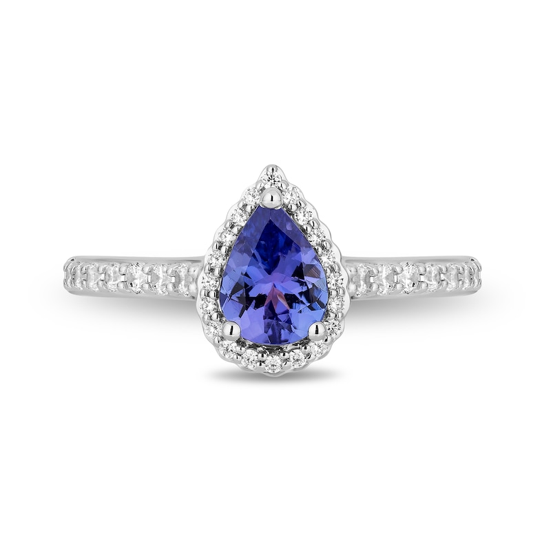 Main Image 4 of Enchanted Disney Ariel Pear-Shaped Tanzanite and 0.29 CT. T.W. Diamond Frame Engagement Ring in 14K Two-Tone Gold