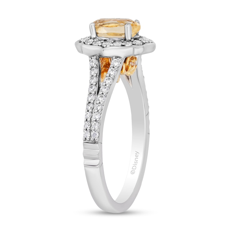Enchanted Disney Belle Oval Citrine and 0.45 CT. T.W. Diamond Frame Split Shank Engagement Ring in 14K Two-Tone Gold