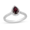 Thumbnail Image 0 of Enchanted Disney Mulan Pear-Shaped Rhodolite Garnet and 0.29 CT. T.W. Diamond Frame Engagement Ring in 14K Two-Tone Gold