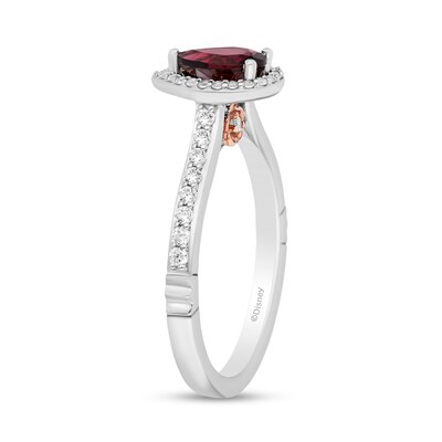 Enchanted Disney Mulan Pear-Shaped Rhodolite Garnet and 0.29 CT. T.W. Diamond Frame Engagement Ring in 14K Two-Tone Gold