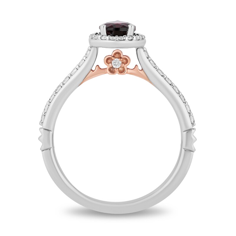 Enchanted Disney Mulan Pear-Shaped Rhodolite Garnet and 0.29 CT. T.W. Diamond Frame Engagement Ring in 14K Two-Tone Gold