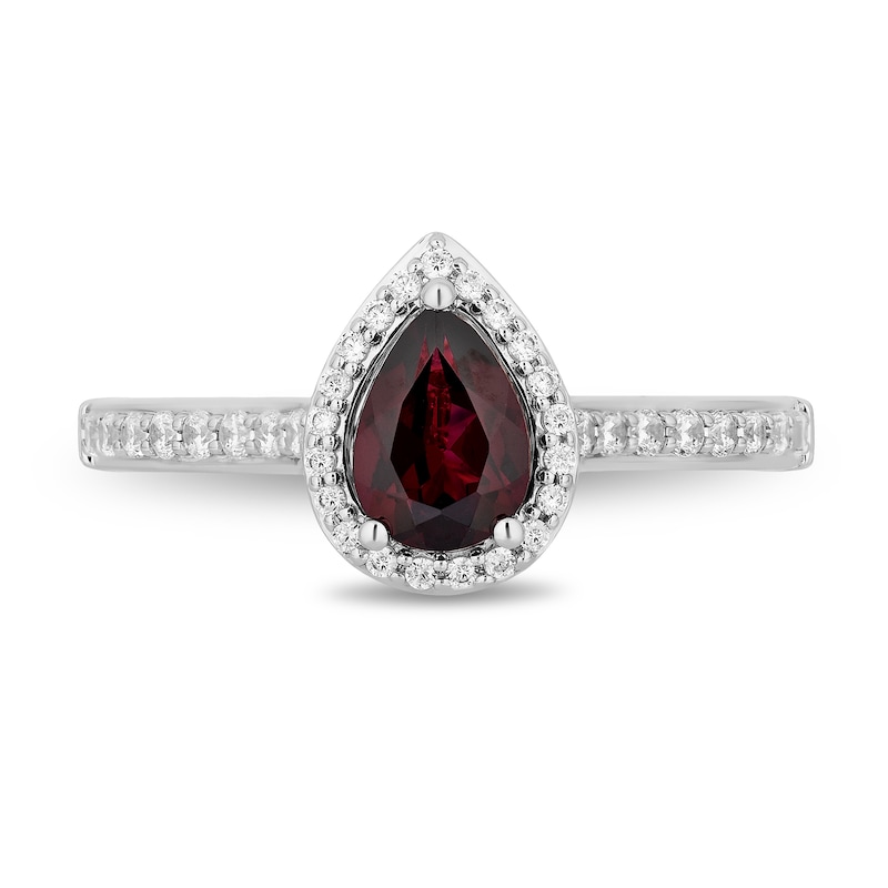 Enchanted Disney Mulan Pear-Shaped Rhodolite Garnet and 0.29 CT. T.W. Diamond Frame Engagement Ring in 14K Two-Tone Gold