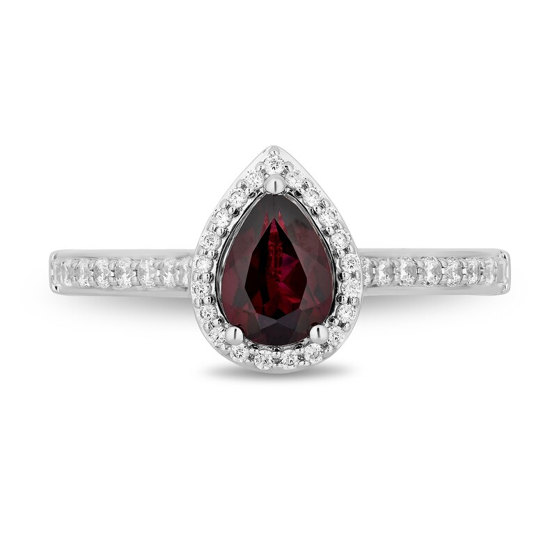 Enchanted Disney Mulan Pear-Shaped Rhodolite Garnet and 0.29 CT. T.W. Diamond Frame Engagement Ring in 14K Two-Tone Gold