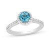 Thumbnail Image 0 of Enchanted Disney Jasmine 6.0mm Swiss Blue Topaz and 0.29 CT. T.W. Diamond Frame Engagement Ring in 14K White Gold