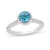 Thumbnail Image 1 of Enchanted Disney Jasmine 6.0mm Swiss Blue Topaz and 0.29 CT. T.W. Diamond Frame Engagement Ring in 14K White Gold