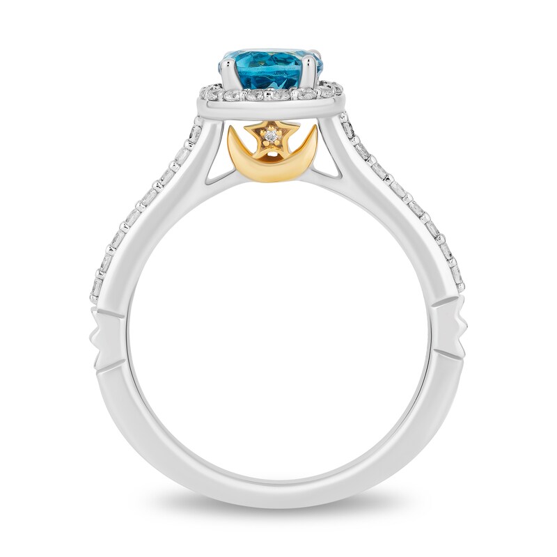 Main Image 3 of Enchanted Disney Jasmine 6.0mm Swiss Blue Topaz and 0.29 CT. T.W. Diamond Frame Engagement Ring in 14K White Gold