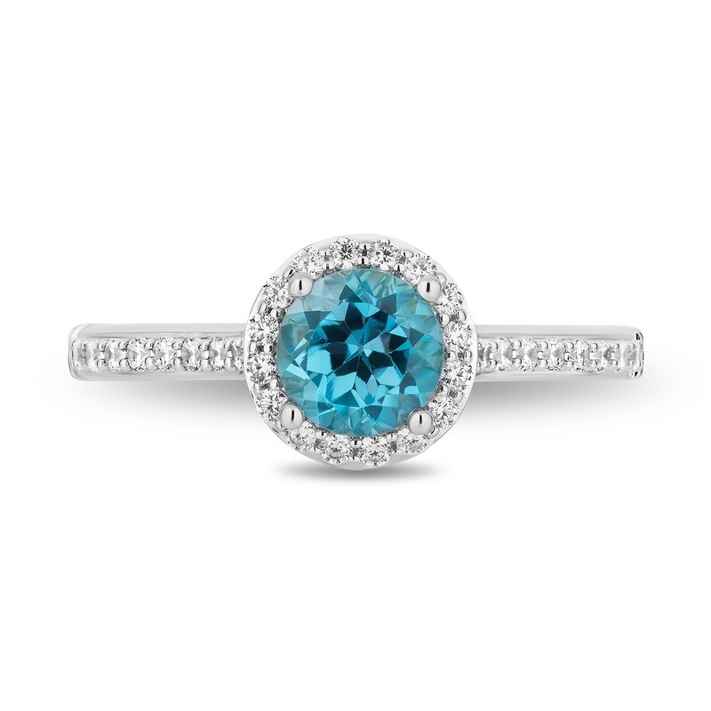 Main Image 4 of Enchanted Disney Jasmine 6.0mm Swiss Blue Topaz and 0.29 CT. T.W. Diamond Frame Engagement Ring in 14K White Gold