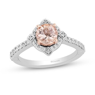 Enchanted Disney Aurora 6.0mm Morganite and 0.29 CT. T.W. Diamond Frame Engagement Ring in 14K Two-Tone Gold