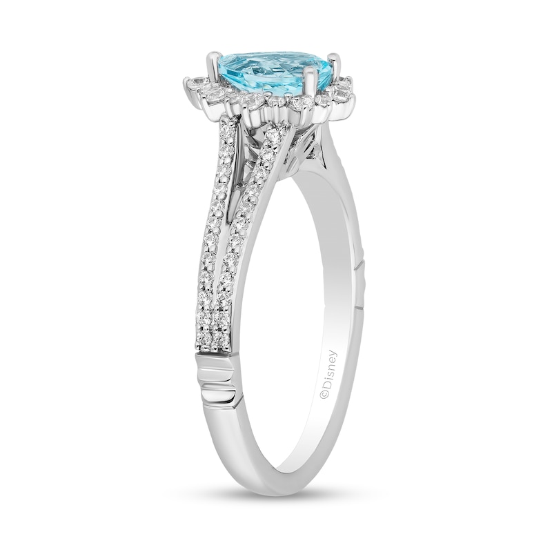 Enchanted Disney Elsa Pear-Shaped Sky Blue Topaz and 0.37 CT. T.W. Diamond Frame Engagement Ring in 14K White Gold