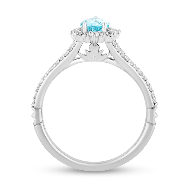 Enchanted Disney Elsa Pear-Shaped Sky Blue Topaz and 0.37 CT. T.W. Diamond Frame Engagement Ring in 14K White Gold