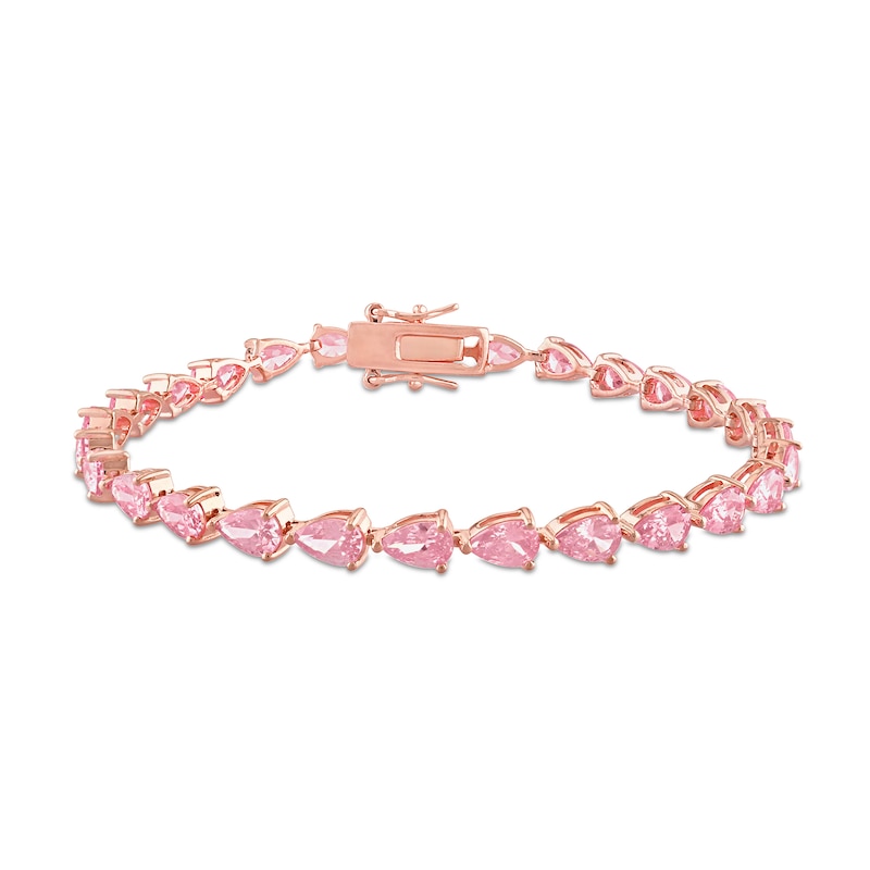 Main Image 1 of Pear-Shaped Pink Lab-Created Sapphire Tennis Bracelet in Sterling Silver with Rose Rhodium - 7.25"