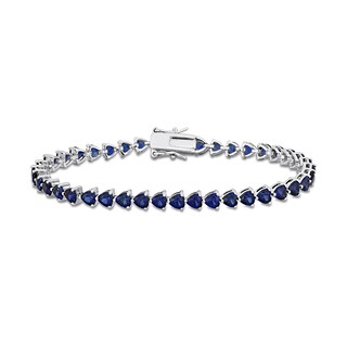 4.0mm Heart-Shaped Blue Lab-Created Sapphire Tennis Bracelet in Sterling Silver - 7.5"