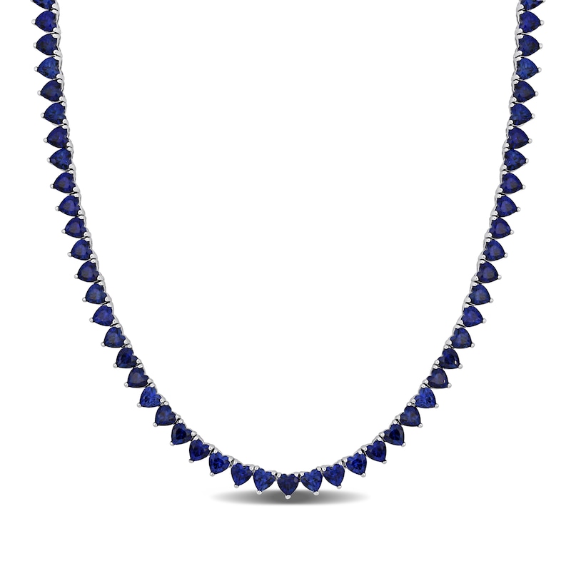 4.0mm Heart-Shaped Blue Lab-Created Sapphire Tennis Necklace in Sterling Silver