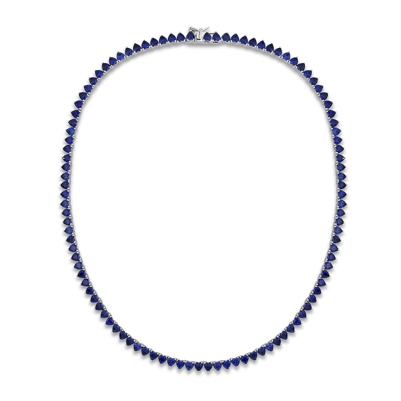 Main Image 3 of 4.0mm Heart-Shaped Blue Lab-Created Sapphire Tennis Necklace in Sterling Silver