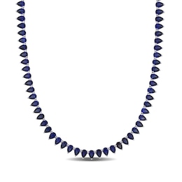 Pear-Shaped Blue Lab-Created Sapphire Tennis Necklace in Sterling Silver