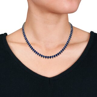 Pear-Shaped Blue Lab-Created Sapphire Tennis Necklace in Sterling Silver