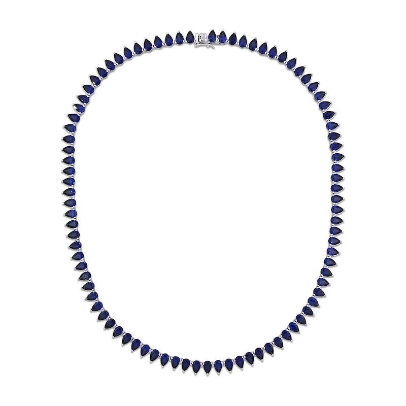 Pear-Shaped Blue Lab-Created Sapphire Tennis Necklace in Sterling Silver