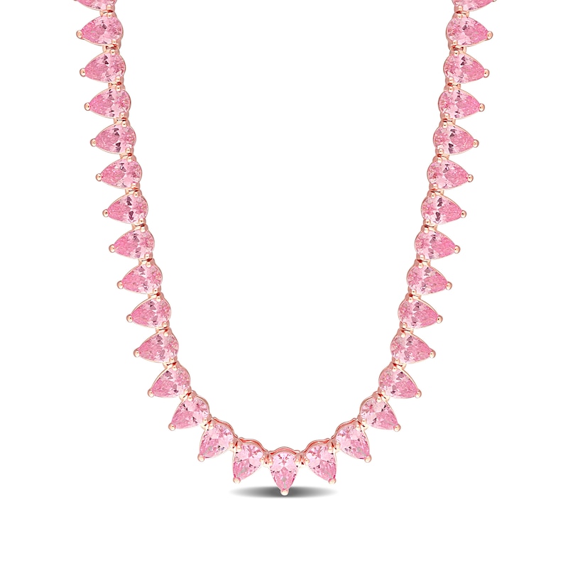 Pear-Shaped Pink Lab-Created Sapphire Tennis Necklace in Sterling Silver with Rose Rhodium|Peoples Jewellers