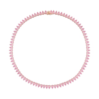 Pear-Shaped Pink Lab-Created Sapphire Tennis Necklace in Sterling Silver with Rose Rhodium