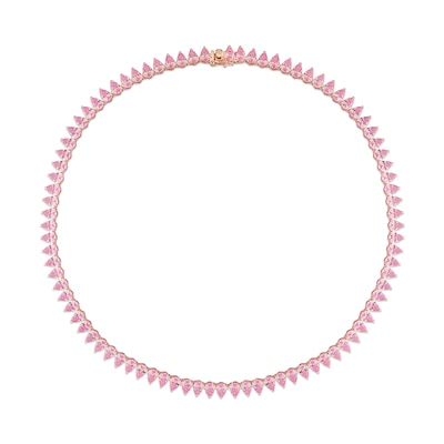 Pear-Shaped Pink Lab-Created Sapphire Tennis Necklace in Sterling Silver with Rose Rhodium