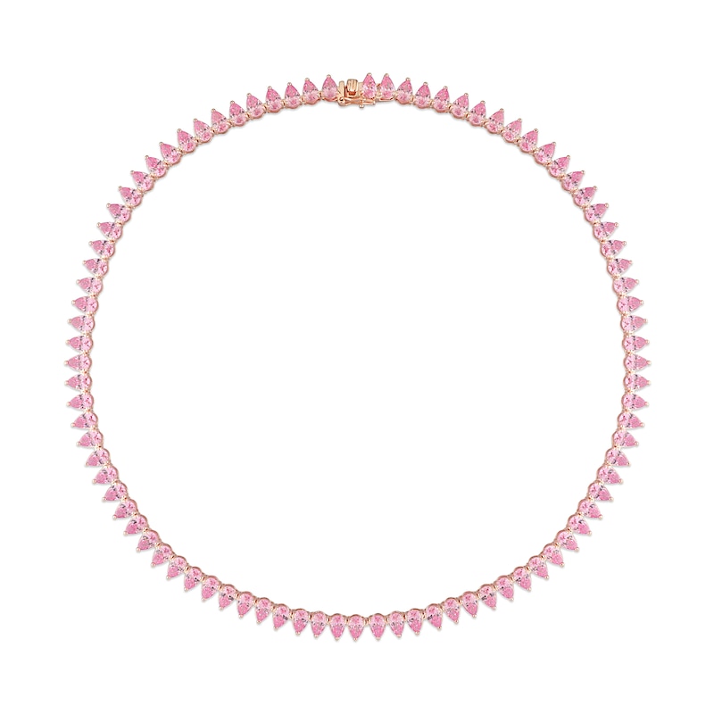 Pear-Shaped Pink Lab-Created Sapphire Tennis Necklace in Sterling Silver with Rose Rhodium