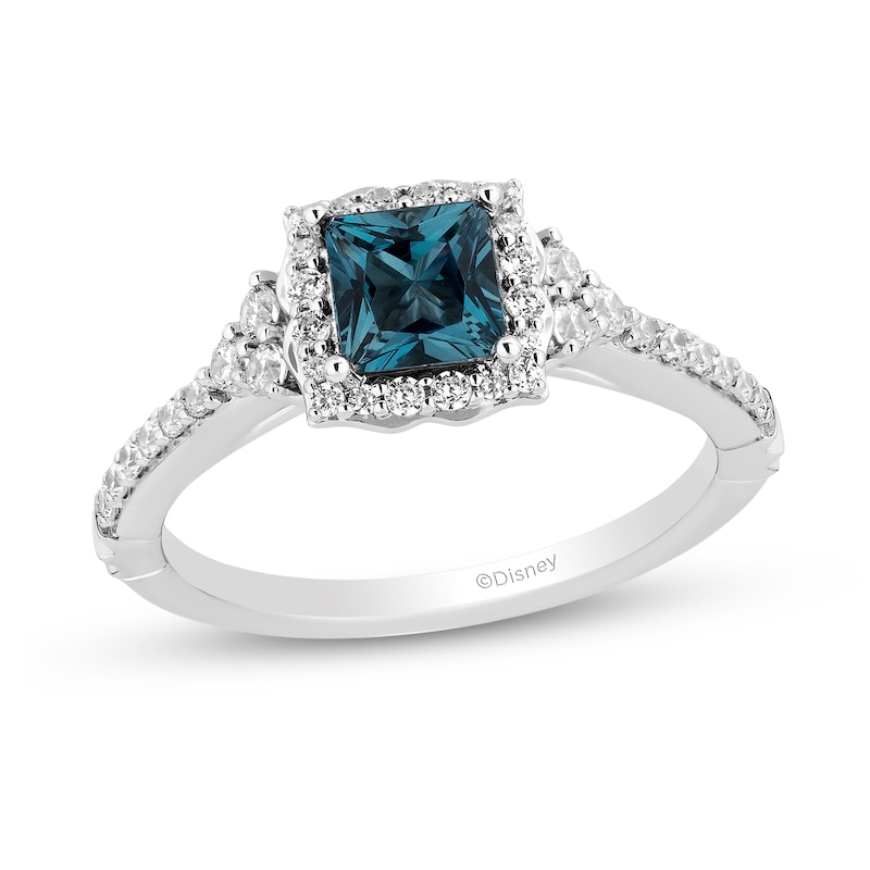 Enchanted Disney Cinderella Princess-Cut London Blue Topaz and 0.37 CT. T.W. Diamond Engagement Ring in 14K White Gold|Peoples Jewellers