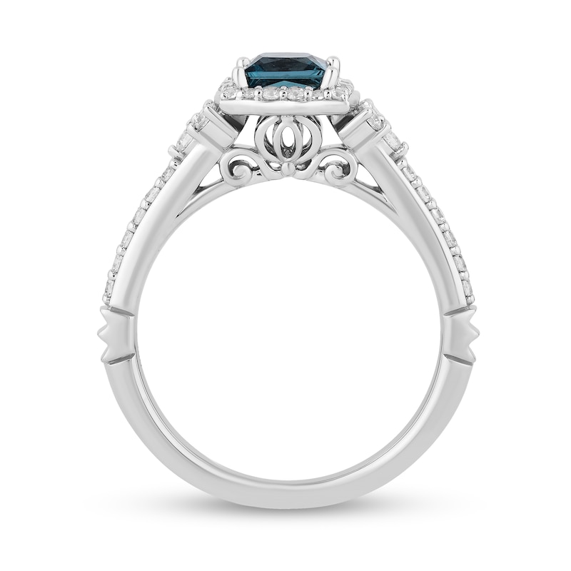 Enchanted Disney Cinderella Princess-Cut London Blue Topaz and 0.37 CT. T.W. Diamond Engagement Ring in 14K White Gold