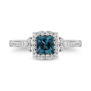 Enchanted Disney Cinderella Princess-Cut London Blue Topaz and 0.37 CT. T.W. Diamond Engagement Ring in 14K White Gold