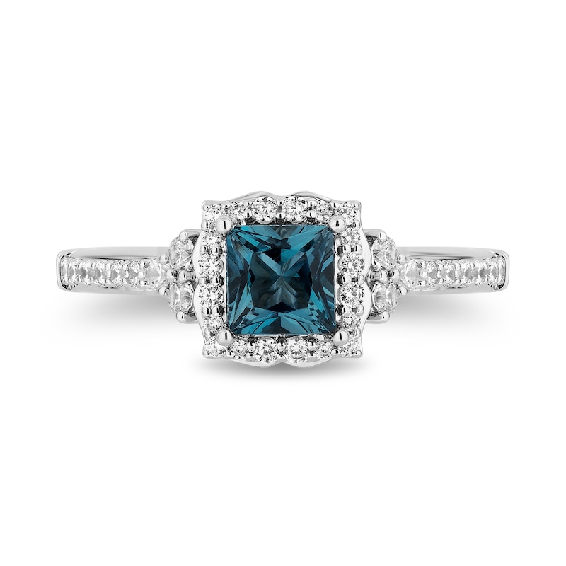 Enchanted Disney Cinderella Princess-Cut London Blue Topaz and 0.37 CT. T.W. Diamond Engagement Ring in 14K White Gold