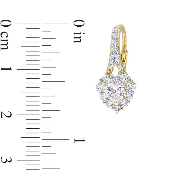 Heart-Shaped White Lab-Created Sapphire Frame Pendant and Drop Earrings Set in Sterling Silver with Yellow Rhodium