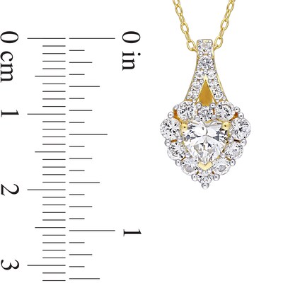 Heart-Shaped White Lab-Created Sapphire Frame Pendant and Drop Earrings Set in Sterling Silver with Yellow Rhodium
