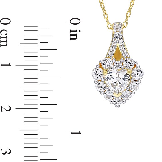 Heart-Shaped White Lab-Created Sapphire Frame Pendant and Drop Earrings Set in Sterling Silver with Yellow Rhodium