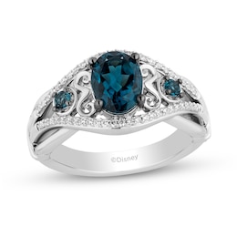 Enchanted Disney Cinderella Oval London Blue Topaz and 0.145 CT. T.W. Diamond Twist Shank Ring in Sterling Silver