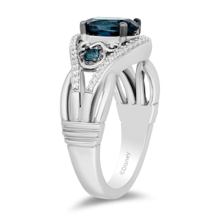 Enchanted Disney Cinderella Oval London Blue Topaz and 0.145 CT. T.W. Diamond Twist Shank Ring in Sterling Silver