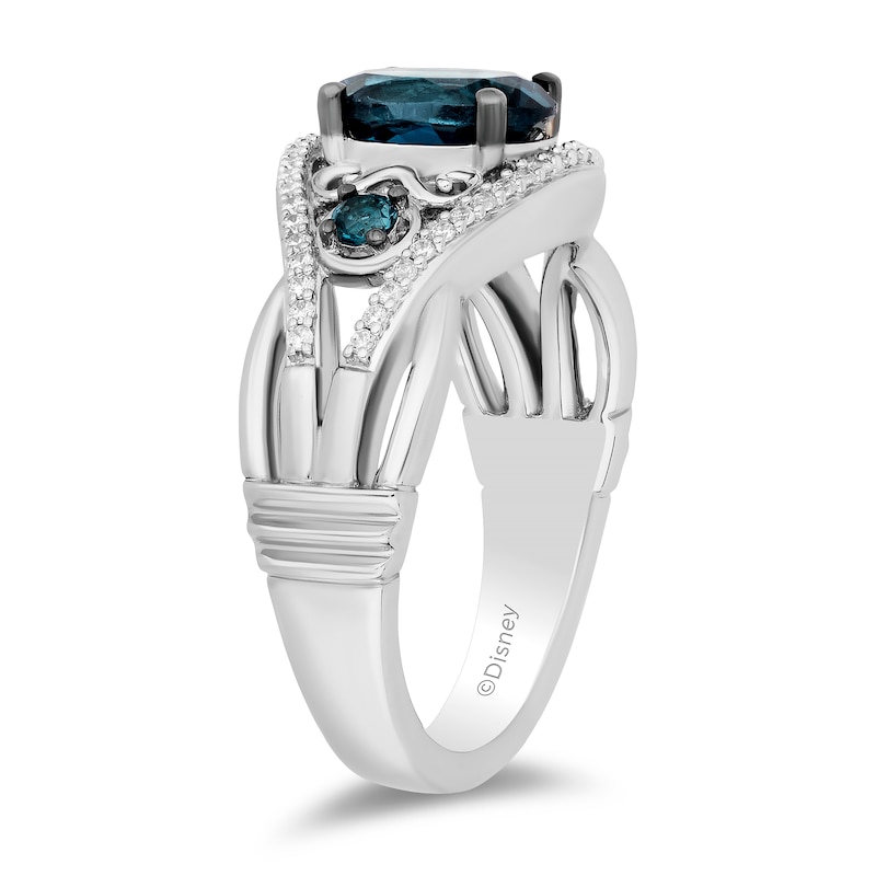 Main Image 2 of Enchanted Disney Cinderella Oval London Blue Topaz and 0.145 CT. T.W. Diamond Twist Shank Ring in Sterling Silver