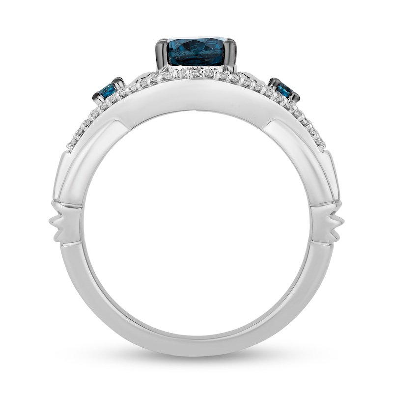 Main Image 3 of Enchanted Disney Cinderella Oval London Blue Topaz and 0.145 CT. T.W. Diamond Twist Shank Ring in Sterling Silver